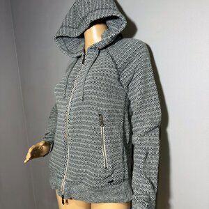 Roots Full-Zip Knit Hoodie – Grey Chevron Pattern